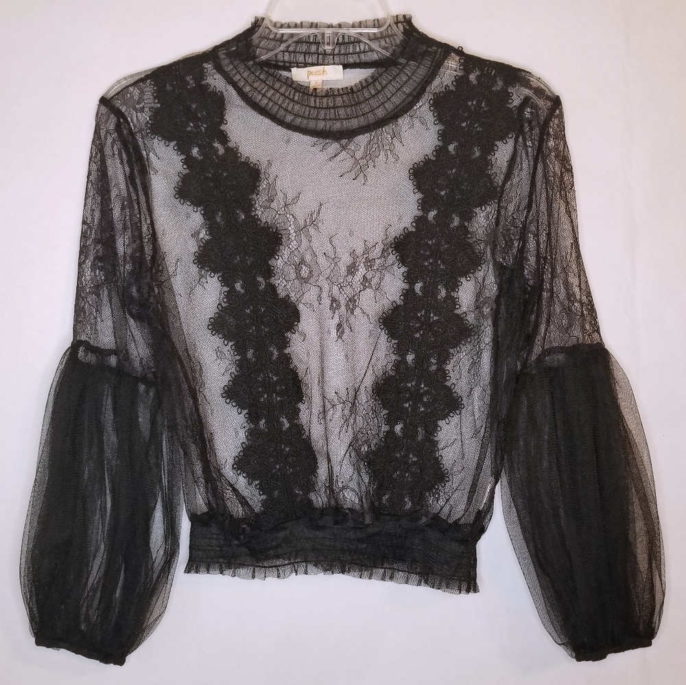 PEACH Black Tulle and Lace Blouse